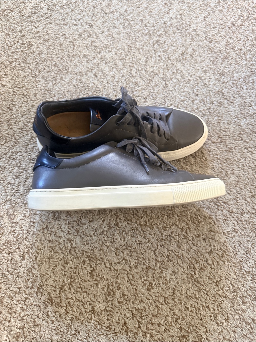 Good Man Brand Gray Leather Sneakers with Black Heel Tab
